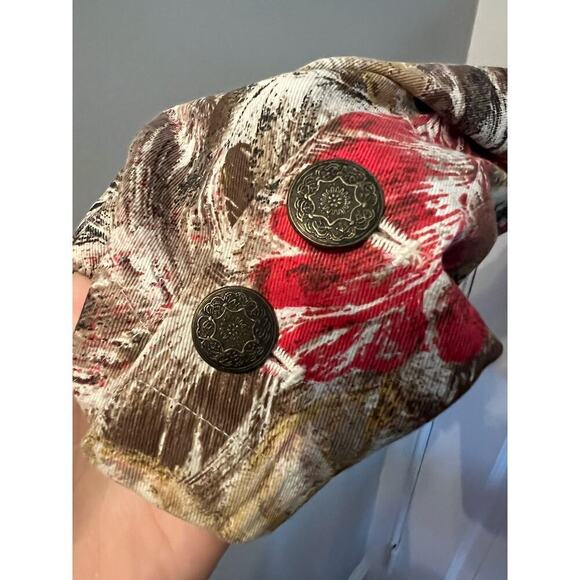 Chico's Feather Print Animal Jacket 4 Pocket Utility Cargo Brown Red Women's 1 S - Picture 3 of 10